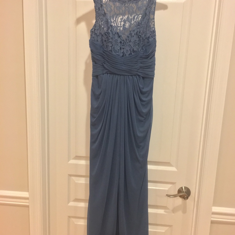 Steel Blue Long Bridesmaids Dress.